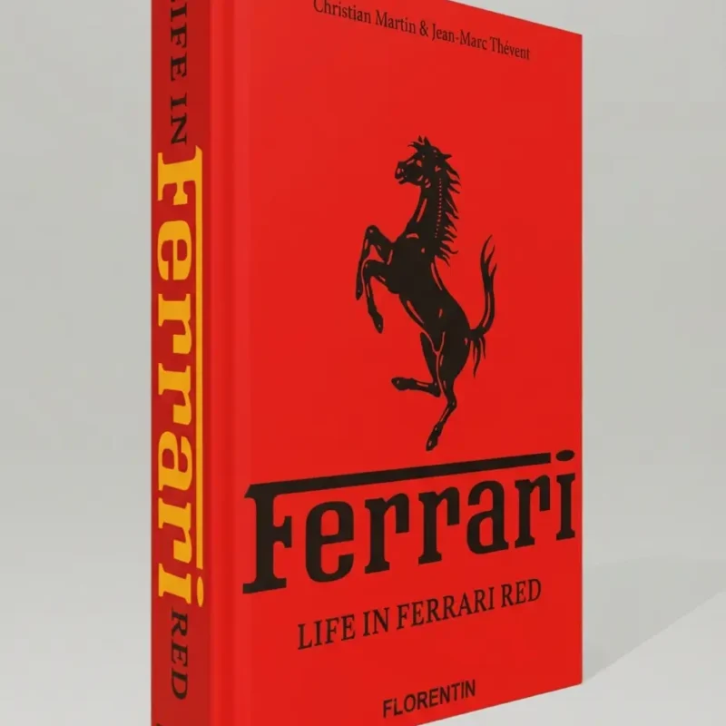 Couverture rouge vif de l'édition luxueuse Ultimo Ferrari, la vie en rouge, Éditions Florentin.